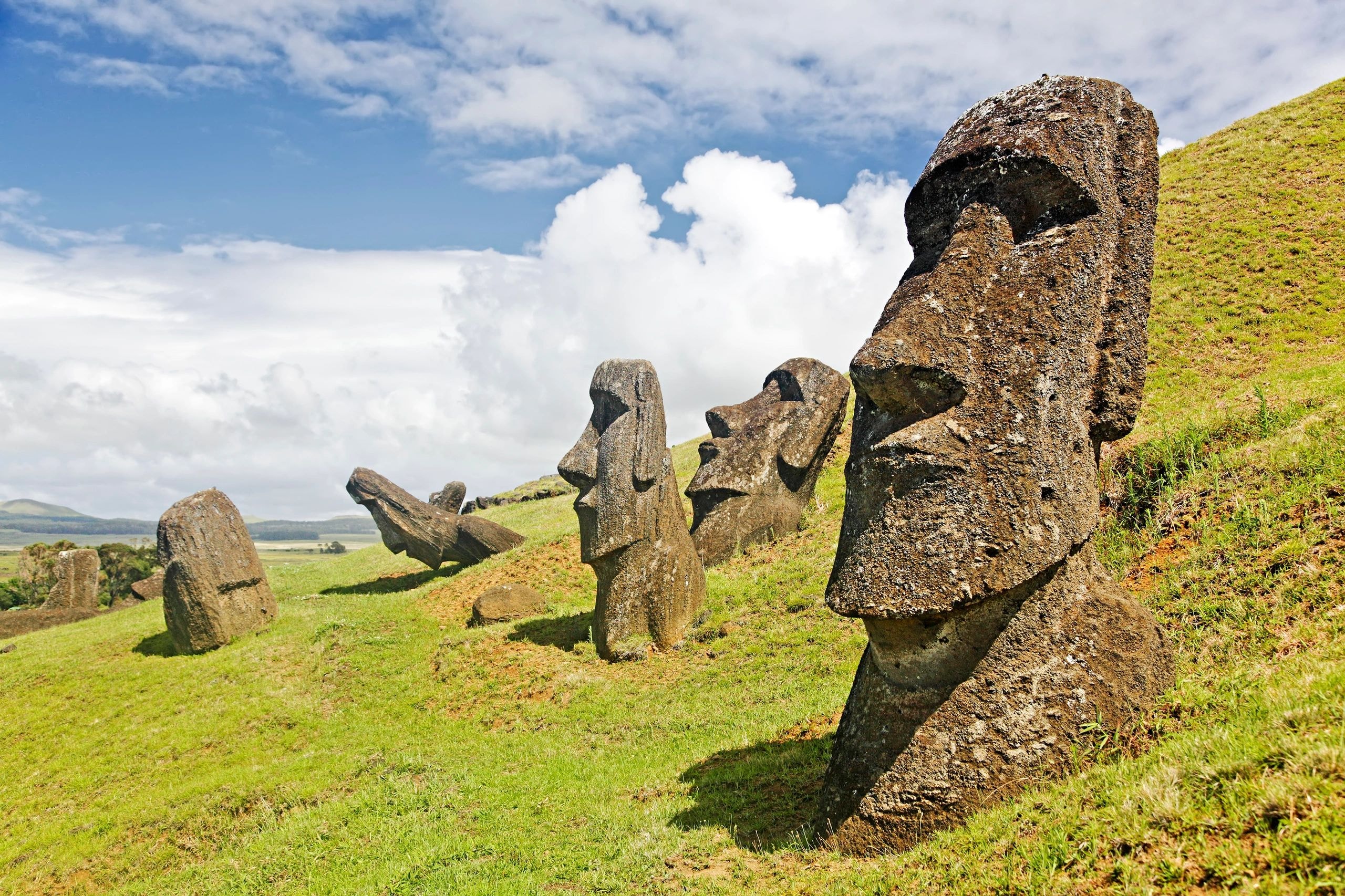Moai statues on Easter Island hillside